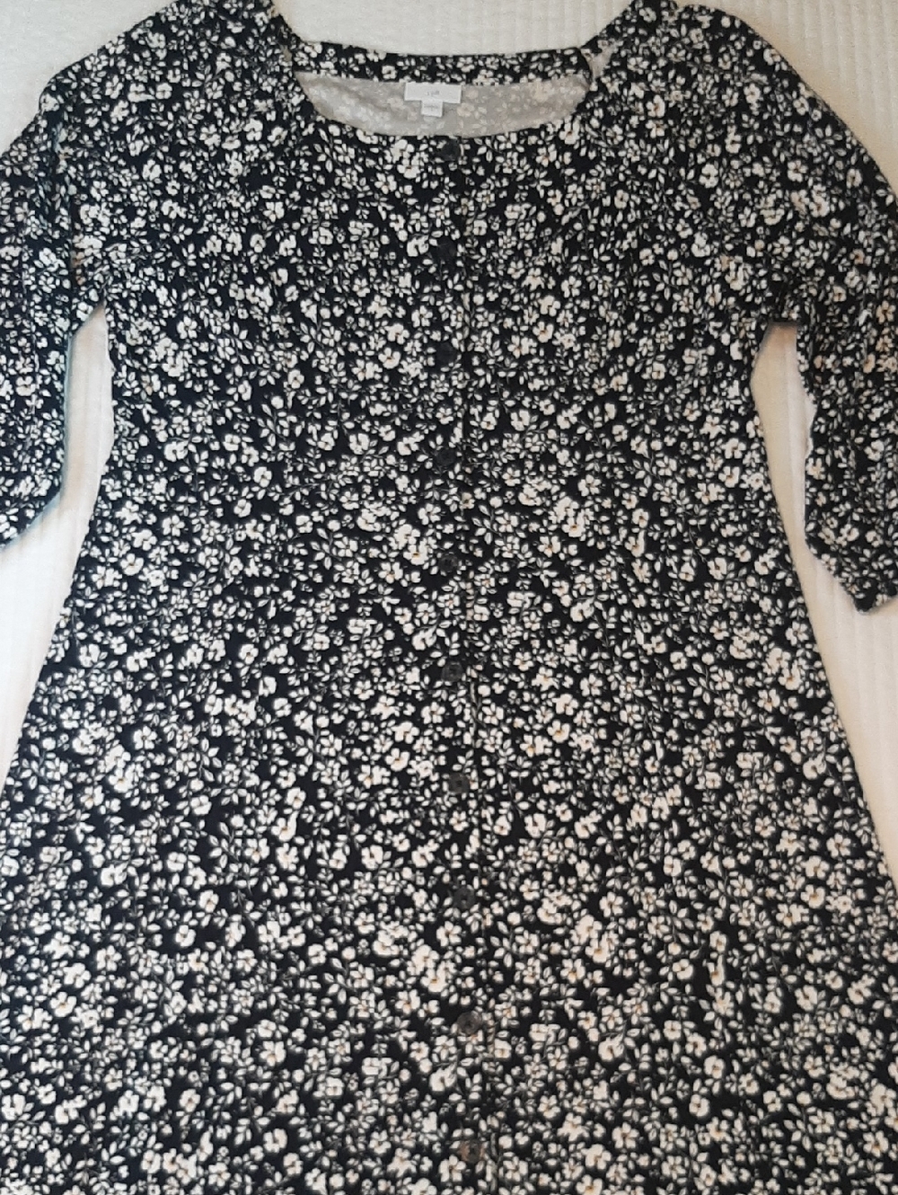 J. Jill Size L Black Button-Up Dress with White and Yellow Floral Blossoms